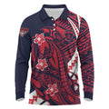 Personalized Melbourne Demons Long Sleeve Polo Shirt Polynesian Tribal Demon Mascot With Hibiscus Floral Art
