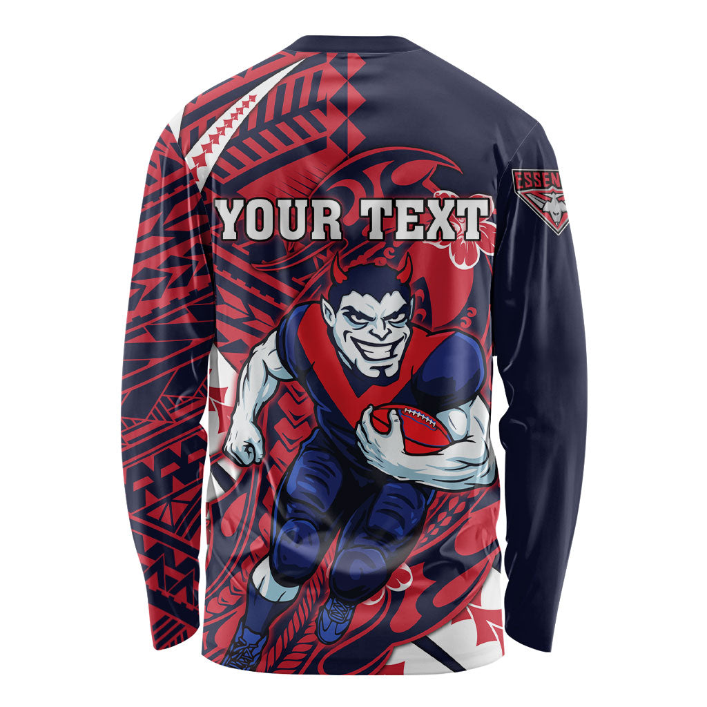 Personalized Melbourne Demons Long Sleeve Shirt Polynesian Tribal Demon Mascot With Hibiscus Floral Art