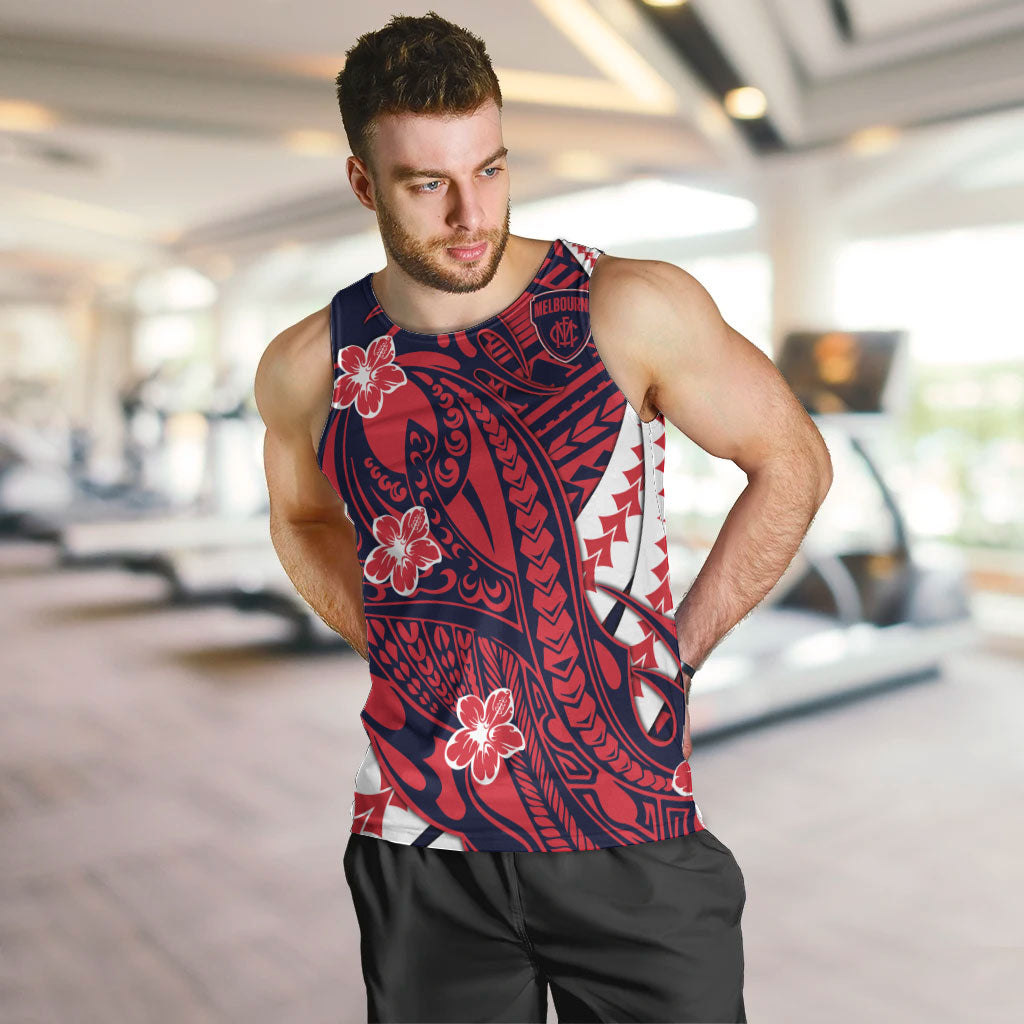 Personalized Melbourne Demons Men Tank Top Polynesian Tribal Demon Mascot With Hibiscus Floral Art