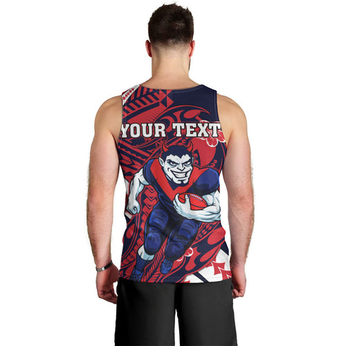 Personalized Melbourne Demons Men Tank Top Polynesian Tribal Demon Mascot With Hibiscus Floral Art