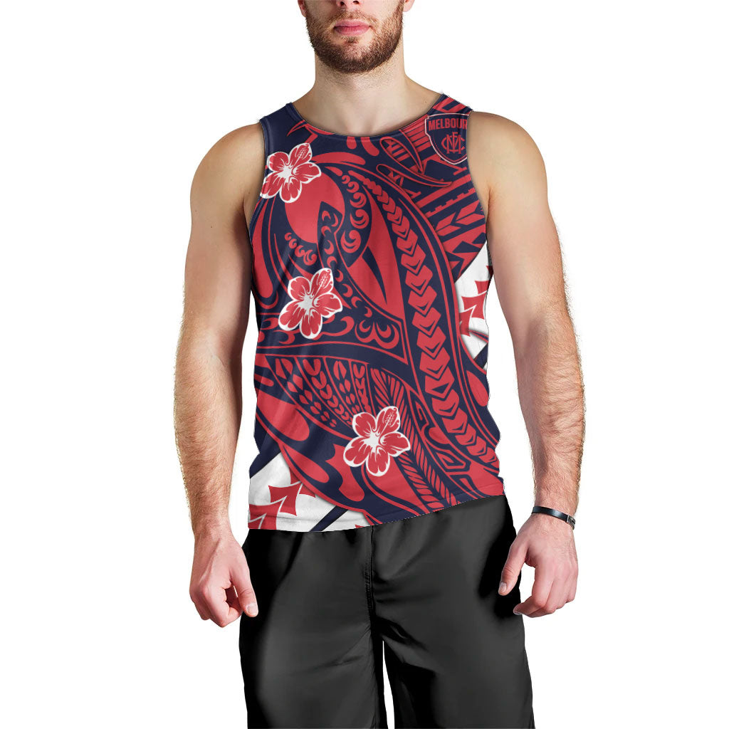 Personalized Melbourne Demons Men Tank Top Polynesian Tribal Demon Mascot With Hibiscus Floral Art
