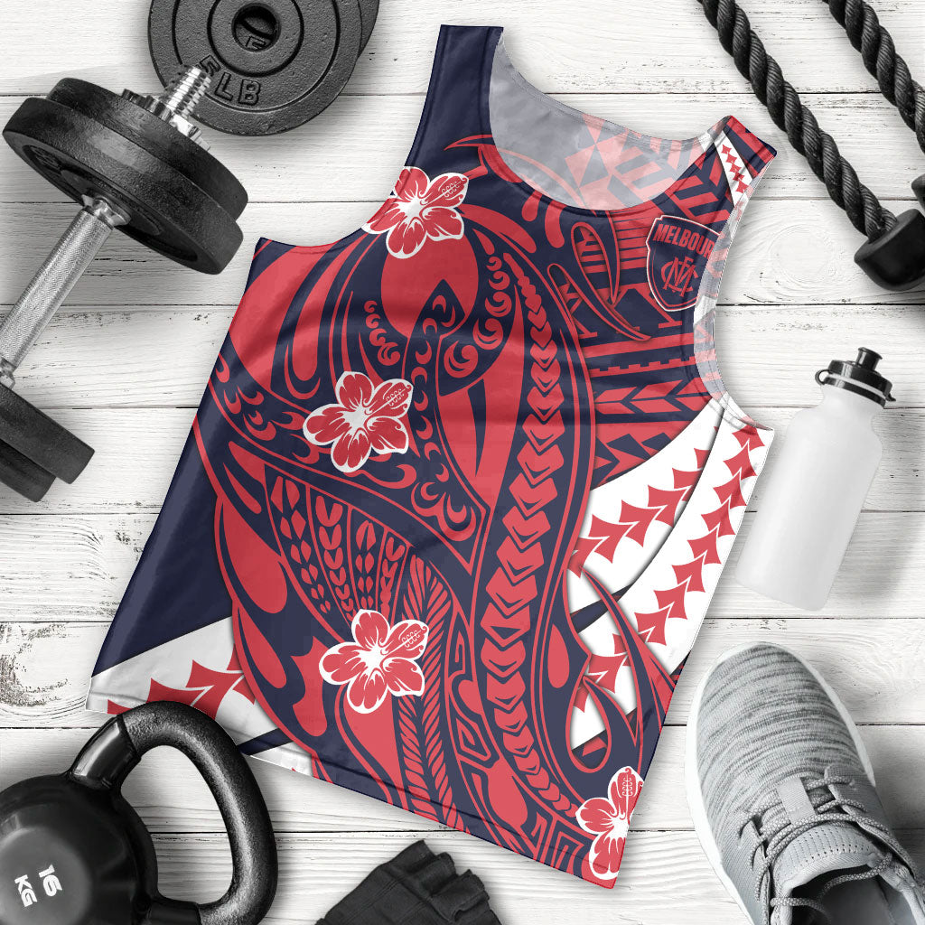 Personalized Melbourne Demons Men Tank Top Polynesian Tribal Demon Mascot With Hibiscus Floral Art