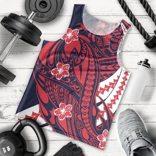 Personalized Melbourne Demons Men Tank Top Polynesian Tribal Demon Mascot With Hibiscus Floral Art