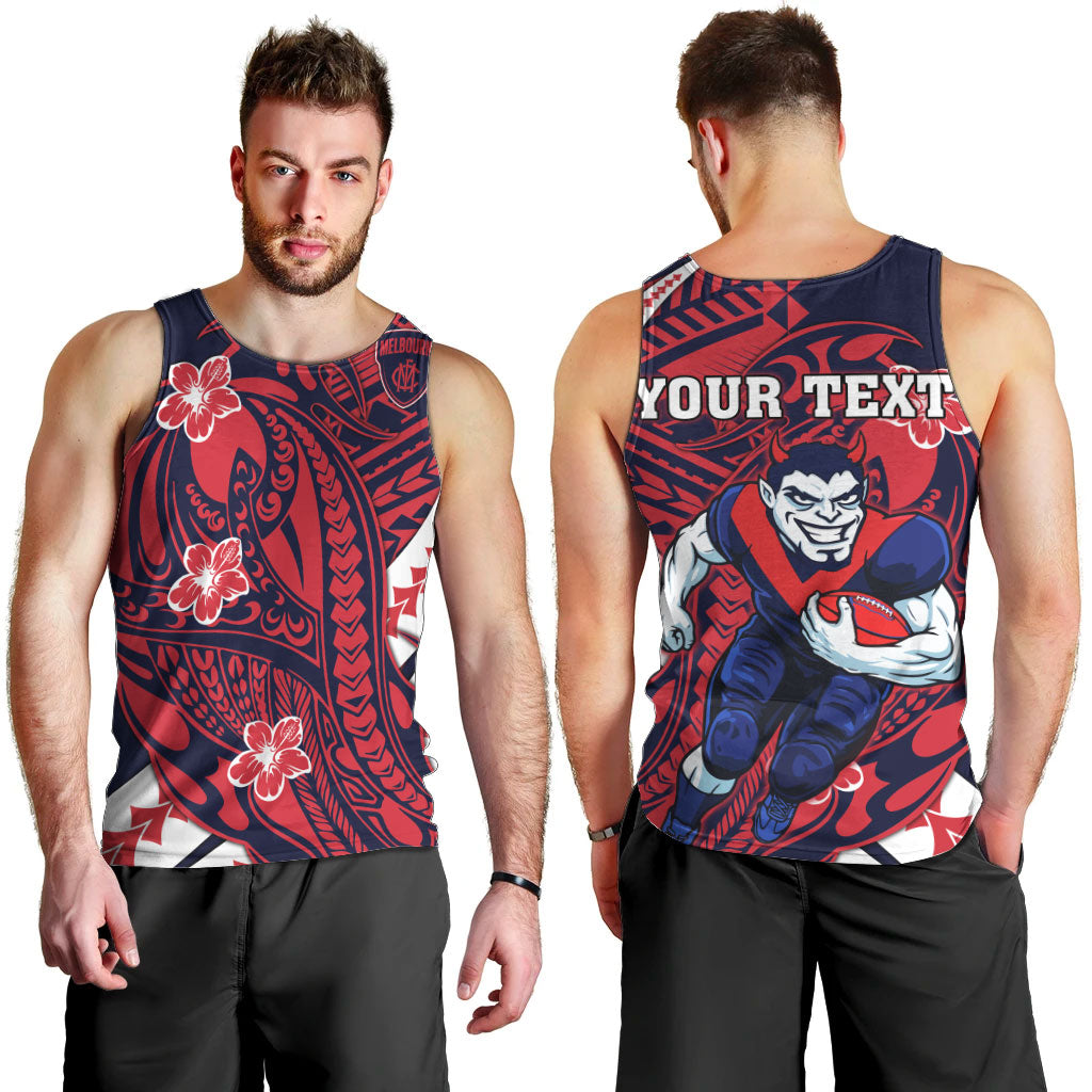 Personalized Melbourne Demons Men Tank Top Polynesian Tribal Demon Mascot With Hibiscus Floral Art