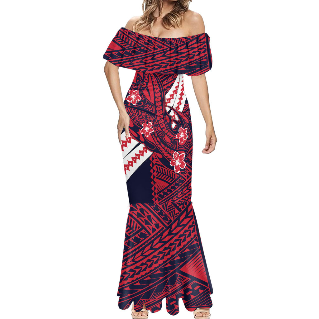 Personalized Melbourne Demons Mermaid Dress Polynesian Tribal Demon Mascot With Hibiscus Floral Art