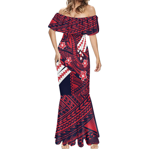 Personalized Melbourne Demons Mermaid Dress Polynesian Tribal Demon Mascot With Hibiscus Floral Art