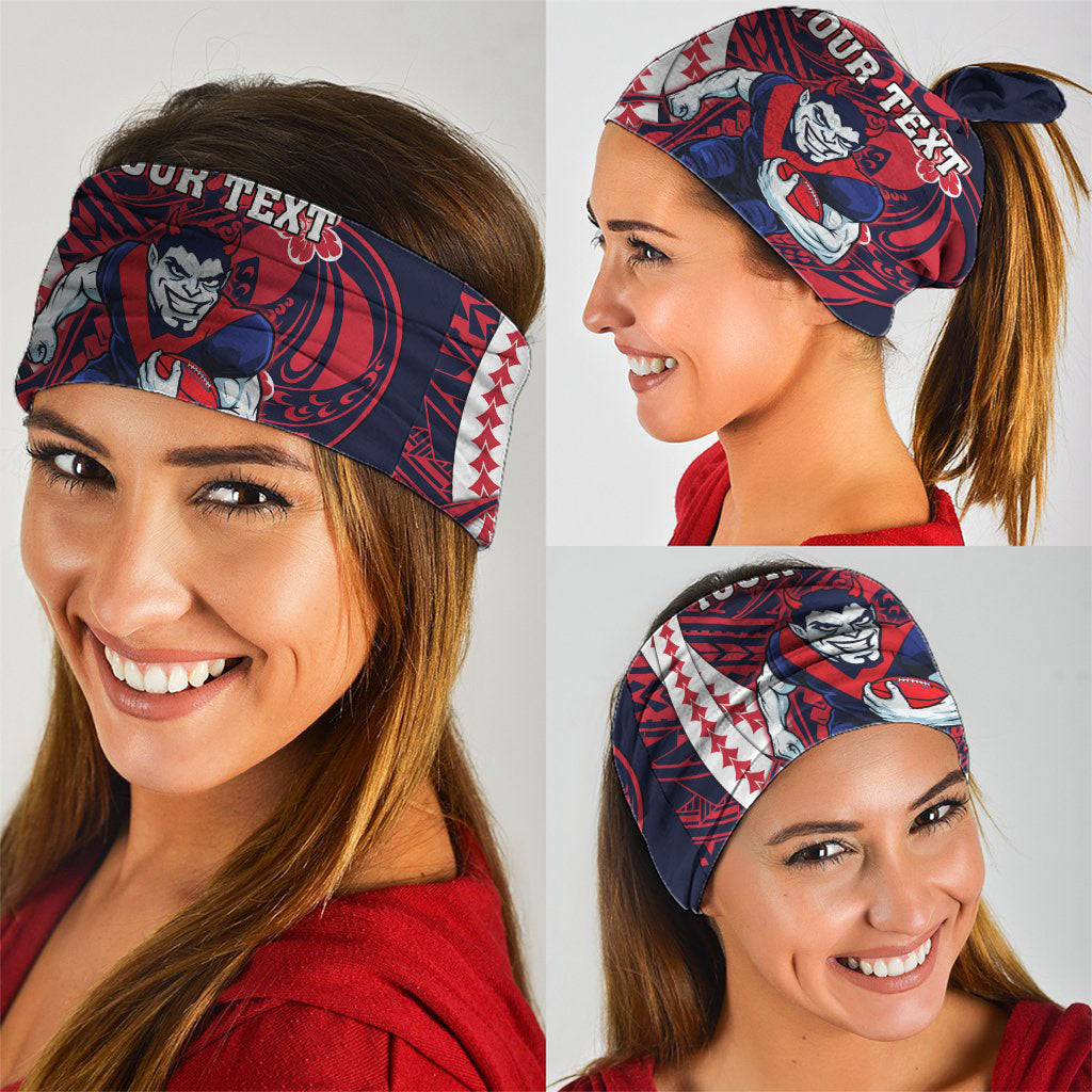 Personalized Melbourne Demons Neck Gaiter Polynesian Tribal Demon Mascot With Hibiscus Floral Art