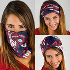Personalized Melbourne Demons Neck Gaiter Polynesian Tribal Demon Mascot With Hibiscus Floral Art