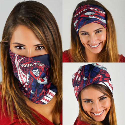 Personalized Melbourne Demons Neck Gaiter Polynesian Tribal Demon Mascot With Hibiscus Floral Art