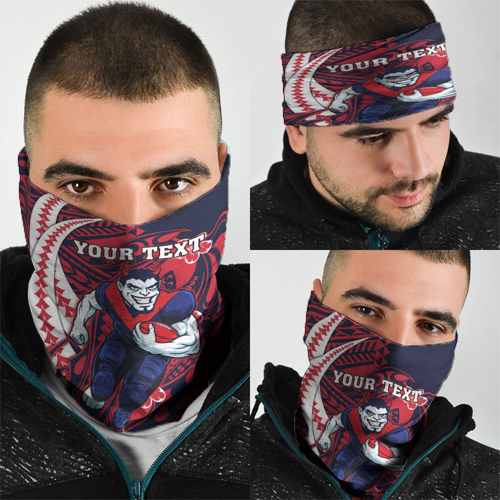 Personalized Melbourne Demons Neck Gaiter Polynesian Tribal Demon Mascot With Hibiscus Floral Art