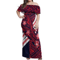 Personalized Melbourne Demons Off Shoulder Maxi Dress Polynesian Tribal Demon Mascot With Hibiscus Floral Art