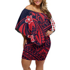 Personalized Melbourne Demons Off Shoulder Short Dress Polynesian Tribal Demon Mascot With Hibiscus Floral Art
