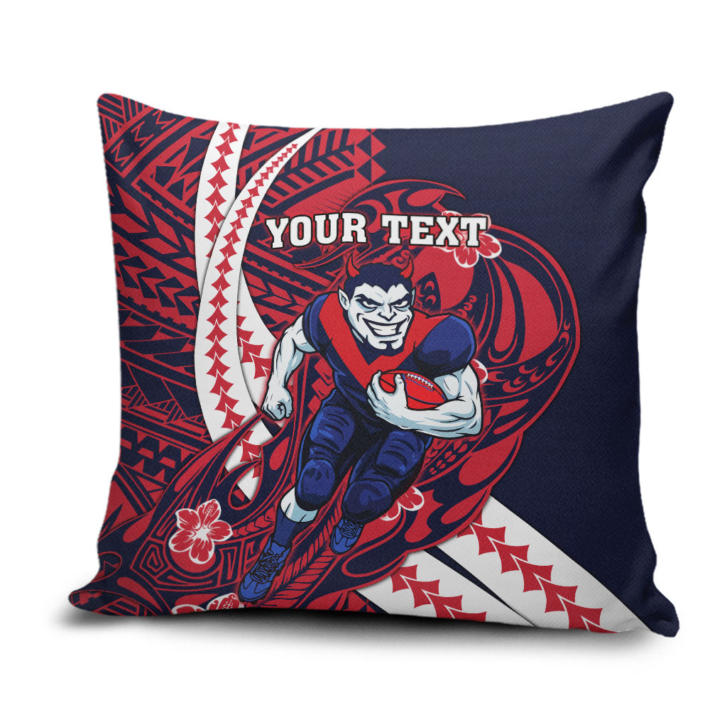 Personalized Melbourne Demons Pillow Cover Polynesian Tribal Demon Mascot With Hibiscus Floral Art
