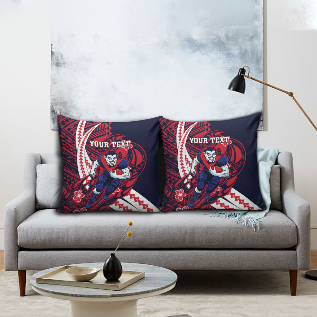 Personalized Melbourne Demons Pillow Cover Polynesian Tribal Demon Mascot With Hibiscus Floral Art