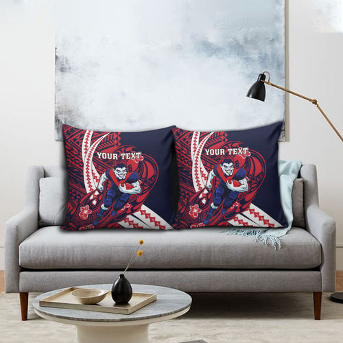 Personalized Melbourne Demons Pillow Cover Polynesian Tribal Demon Mascot With Hibiscus Floral Art