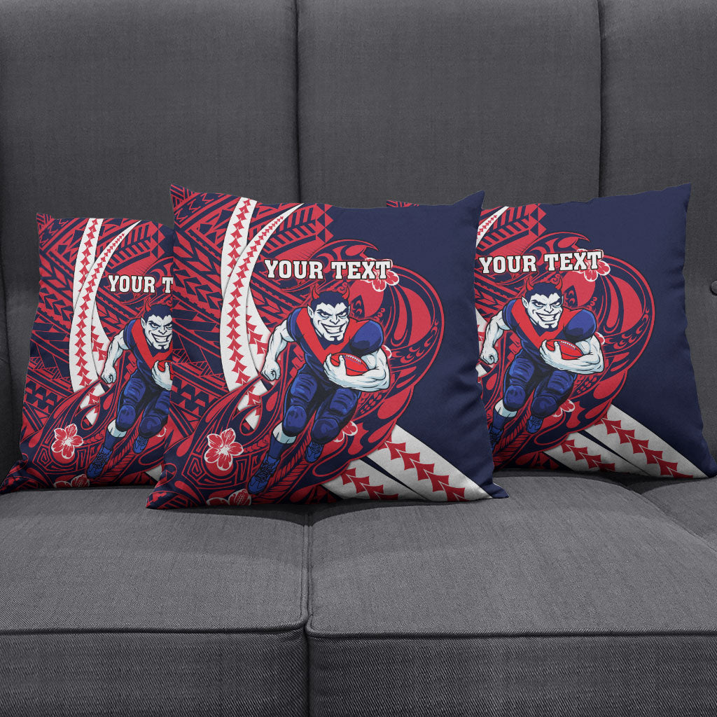 Personalized Melbourne Demons Pillow Cover Polynesian Tribal Demon Mascot With Hibiscus Floral Art