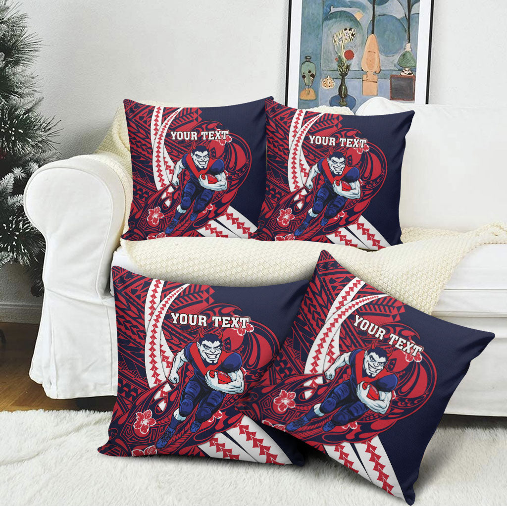 Personalized Melbourne Demons Pillow Cover Polynesian Tribal Demon Mascot With Hibiscus Floral Art