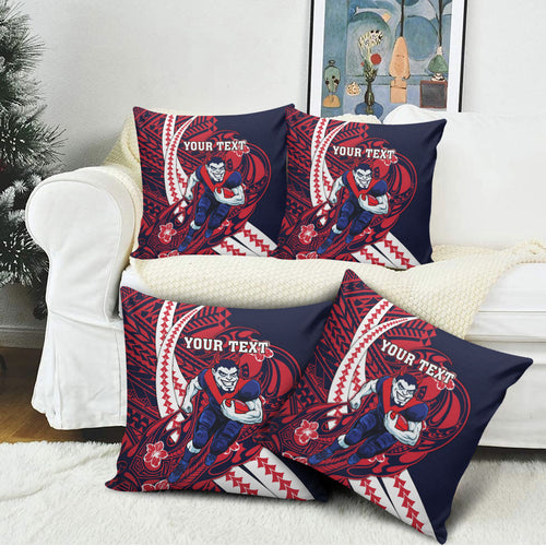 Personalized Melbourne Demons Pillow Cover Polynesian Tribal Demon Mascot With Hibiscus Floral Art