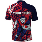 Personalized Melbourne Demons Polo Shirt Polynesian Tribal Demon Mascot With Hibiscus Floral Art