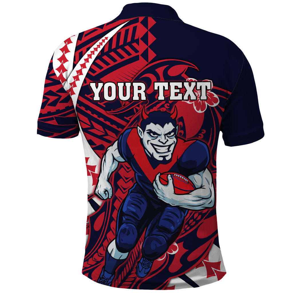 Personalized Melbourne Demons Polo Shirt Polynesian Tribal Demon Mascot With Hibiscus Floral Art