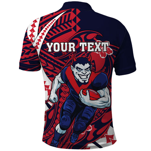 Personalized Melbourne Demons Polo Shirt Polynesian Tribal Demon Mascot With Hibiscus Floral Art