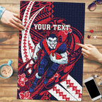 Personalized Melbourne Demons Puzzle Polynesian Tribal Demon Mascot With Hibiscus Floral Art