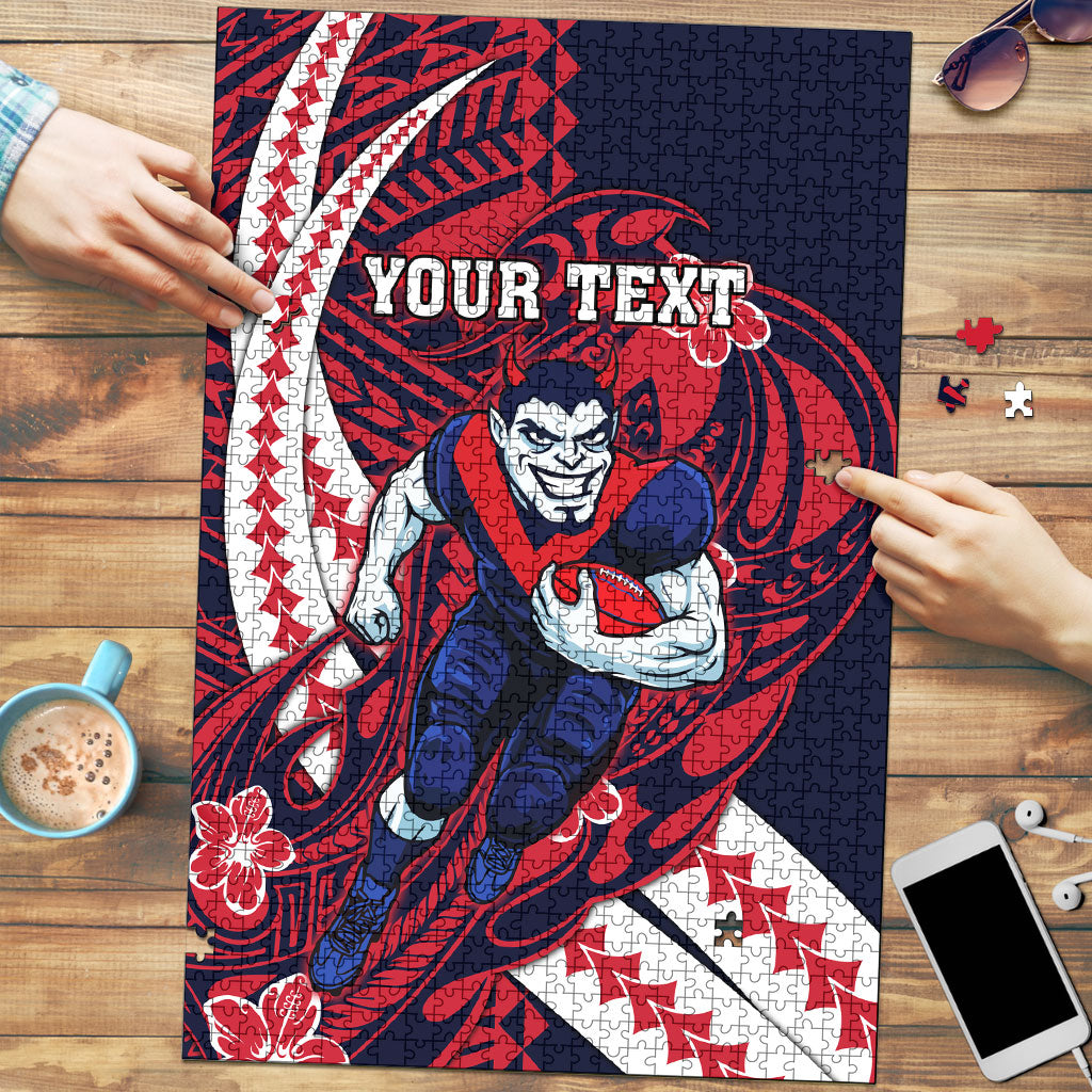 Personalized Melbourne Demons Puzzle Polynesian Tribal Demon Mascot With Hibiscus Floral Art