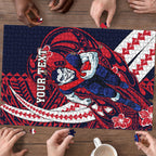 Personalized Melbourne Demons Puzzle Polynesian Tribal Demon Mascot With Hibiscus Floral Art