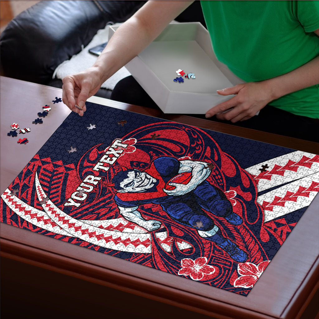 Personalized Melbourne Demons Puzzle Polynesian Tribal Demon Mascot With Hibiscus Floral Art
