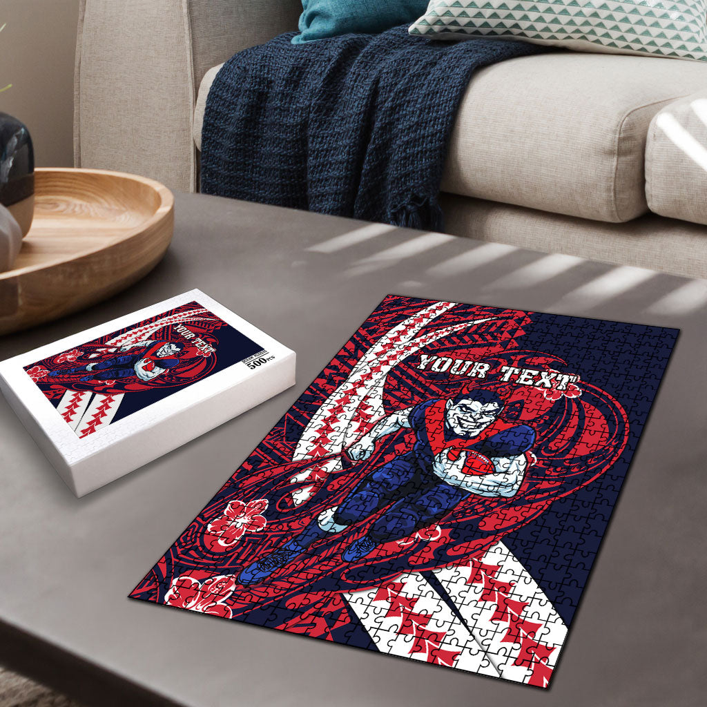 Personalized Melbourne Demons Puzzle Polynesian Tribal Demon Mascot With Hibiscus Floral Art