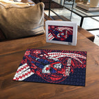 Personalized Melbourne Demons Puzzle Polynesian Tribal Demon Mascot With Hibiscus Floral Art