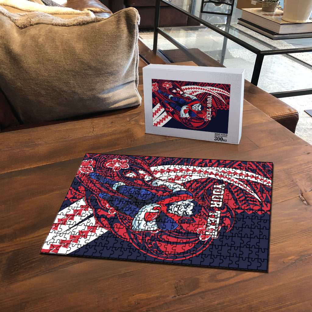 Personalized Melbourne Demons Puzzle Polynesian Tribal Demon Mascot With Hibiscus Floral Art
