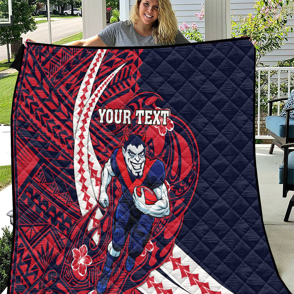 Personalized Melbourne Demons Quilt Polynesian Tribal Demon Mascot With Hibiscus Floral Art