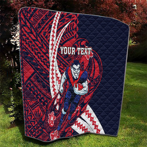 Personalized Melbourne Demons Quilt Polynesian Tribal Demon Mascot With Hibiscus Floral Art