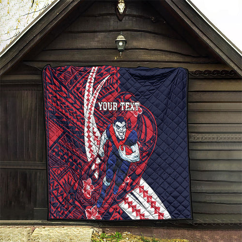 Personalized Melbourne Demons Quilt Polynesian Tribal Demon Mascot With Hibiscus Floral Art