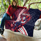 Personalized Melbourne Demons Quilt Polynesian Tribal Demon Mascot With Hibiscus Floral Art