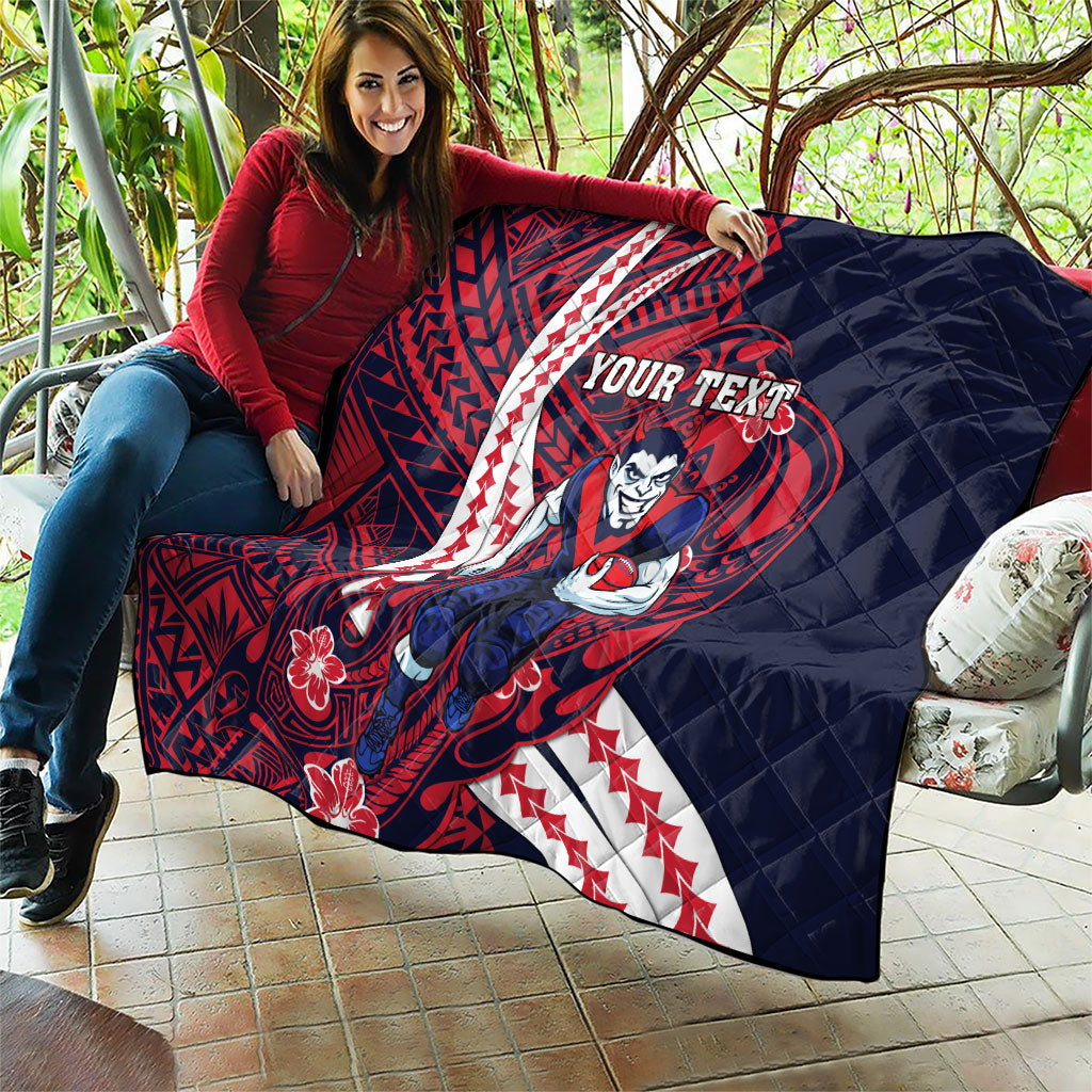 Personalized Melbourne Demons Quilt Polynesian Tribal Demon Mascot With Hibiscus Floral Art