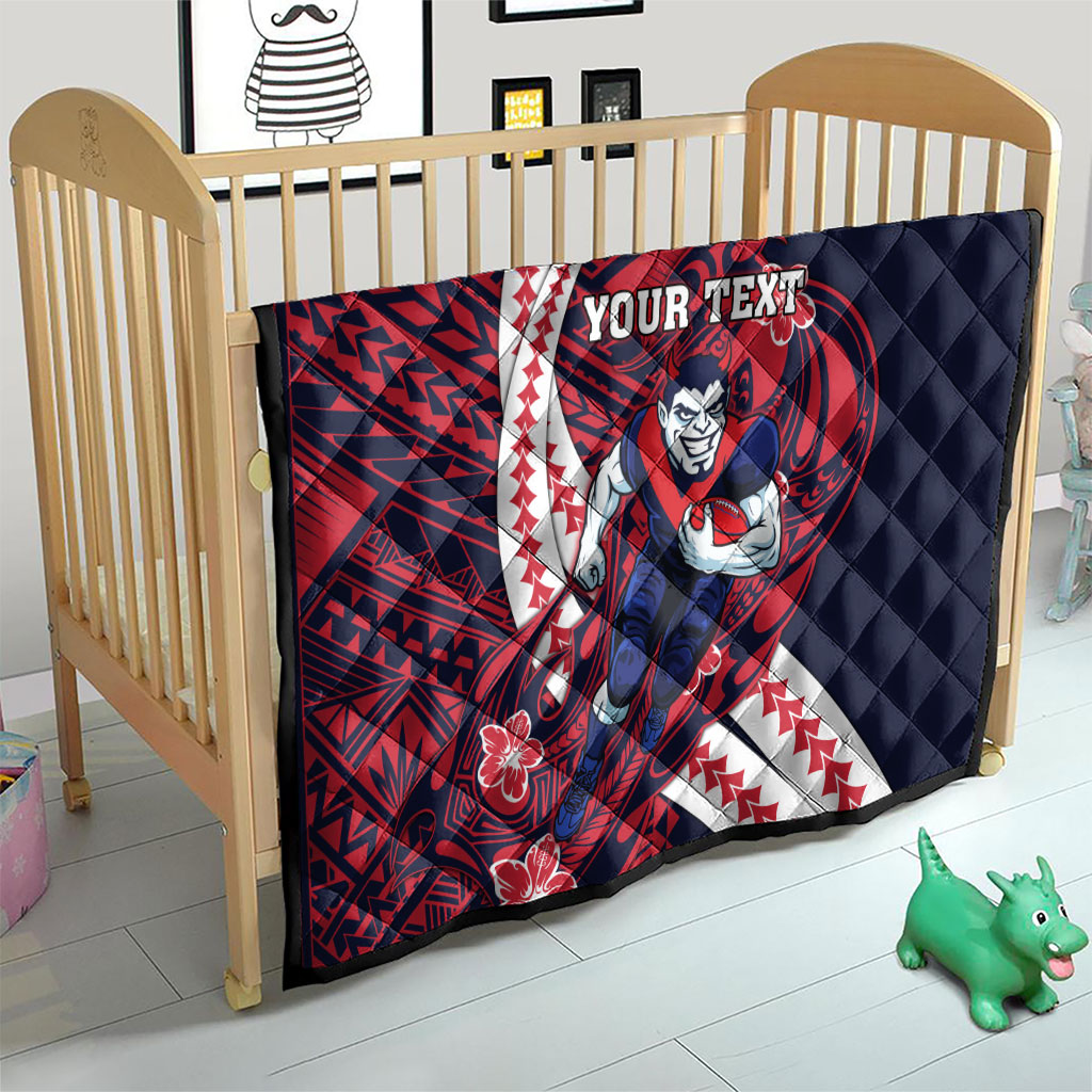 Personalized Melbourne Demons Quilt Polynesian Tribal Demon Mascot With Hibiscus Floral Art