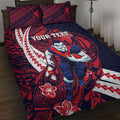Personalized Melbourne Demons Quilt Bed Set Polynesian Tribal Demon Mascot With Hibiscus Floral Art