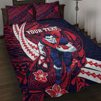 Personalized Melbourne Demons Quilt Bed Set Polynesian Tribal Demon Mascot With Hibiscus Floral Art
