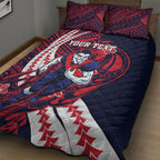 Personalized Melbourne Demons Quilt Bed Set Polynesian Tribal Demon Mascot With Hibiscus Floral Art