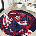 Personalized Melbourne Demons Round Carpet Polynesian Tribal Demon Mascot With Hibiscus Floral Art