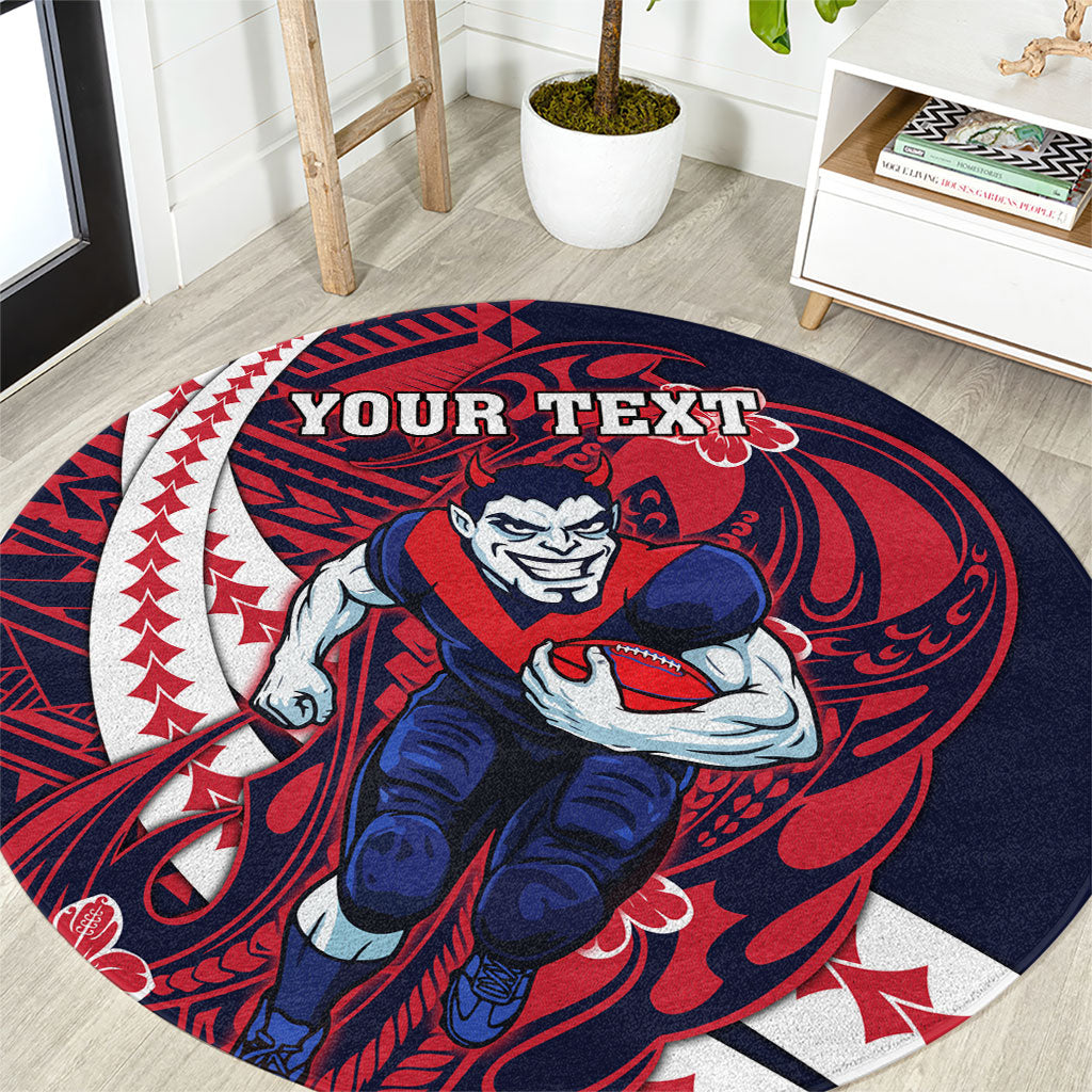 Personalized Melbourne Demons Round Carpet Polynesian Tribal Demon Mascot With Hibiscus Floral Art