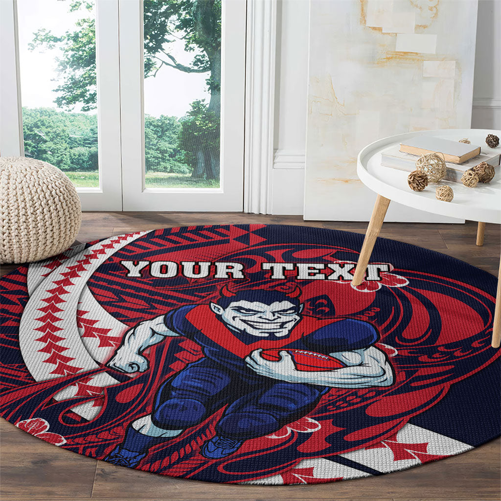 Personalized Melbourne Demons Round Carpet Polynesian Tribal Demon Mascot With Hibiscus Floral Art