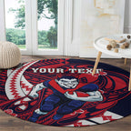 Personalized Melbourne Demons Round Carpet Polynesian Tribal Demon Mascot With Hibiscus Floral Art