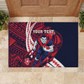 Personalized Melbourne Demons Rubber Doormat Polynesian Tribal Demon Mascot With Hibiscus Floral Art