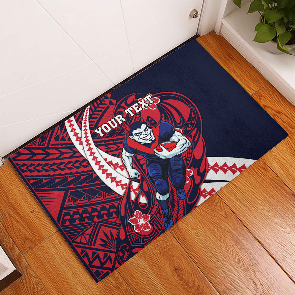 Personalized Melbourne Demons Rubber Doormat Polynesian Tribal Demon Mascot With Hibiscus Floral Art
