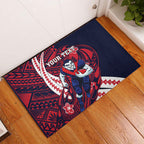 Personalized Melbourne Demons Rubber Doormat Polynesian Tribal Demon Mascot With Hibiscus Floral Art