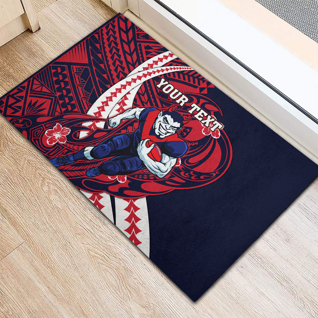 Personalized Melbourne Demons Rubber Doormat Polynesian Tribal Demon Mascot With Hibiscus Floral Art