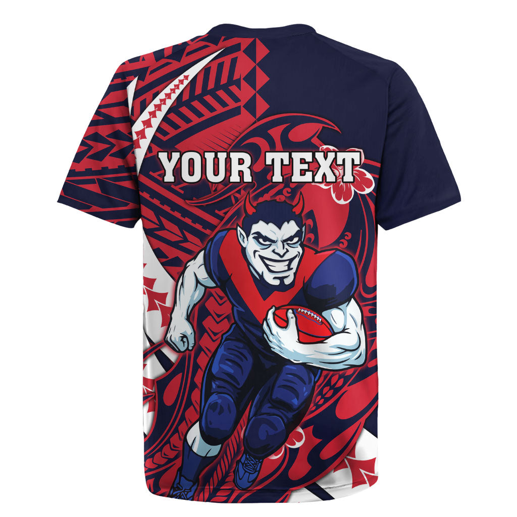 Personalized Melbourne Demons Rugby Jersey Polynesian Tribal Demon Mascot With Hibiscus Floral Art